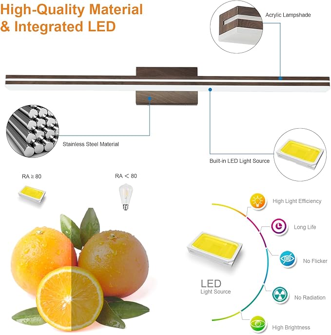 SineRise 40-Inch LED Modern Bathroom Vanity Light Bar, Brown Modern Acrylic Bathroom Wall Lighting Fixtures Over Mirror (Cool White 6000K)