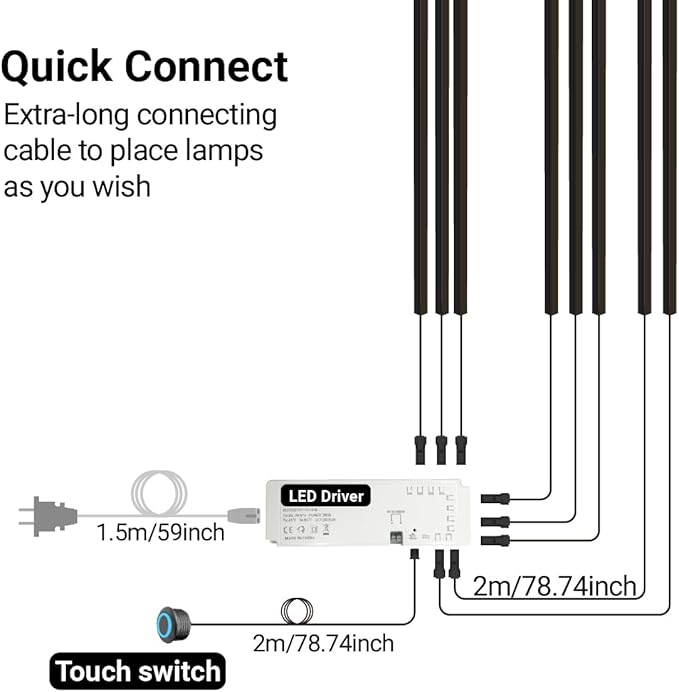HAMRVL Black LED Recessed Lighting Kit - 8 PCS 3000K Warm White LED Strip Lights with Touch Control, Dimmable Self-Adhesive Wall Panel Lights for Wood Slat Wall Panels, Under Cabinet (Black Cover)