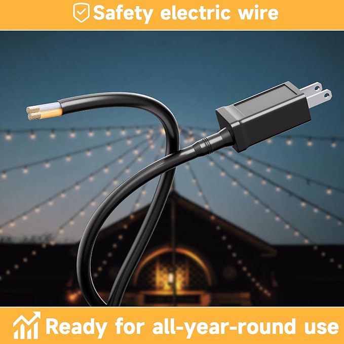 Outdoor Safety String Lights 100FT - Commercial Grade Low Voltage Strand with 40 S14 Shatterproof Bulbs for Tree Garden Yard bistro Cafe | Warm Yellow 3500K Party Lights | IP65 Waterproof | UL Listed
