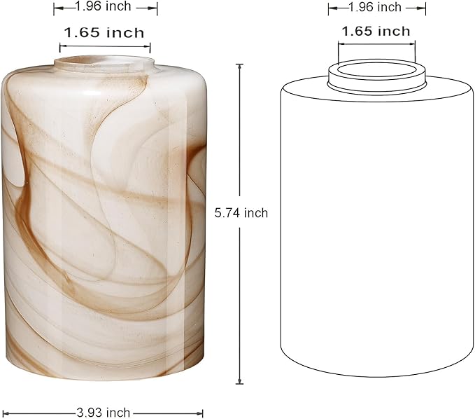 3Packs Cylinder Glass LampShade for Wall Sconce Mini Pendant Ceiling Fan Light 1.65in fitter Art Glass Light Cover Replacement Fixture for bathroom,Table Lamp kitchen Chandelier (Brown Marble-3P)