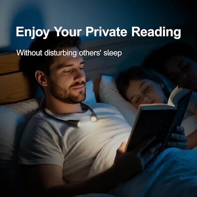 LED Rechargeable Neck Reading Light， Suitable for Reading Books with 3 Color Temperatures, 90 Hour Long-Lasting Recharging Lamp, Ergonomic, Suitable for Reading, Weaving, and Repairing