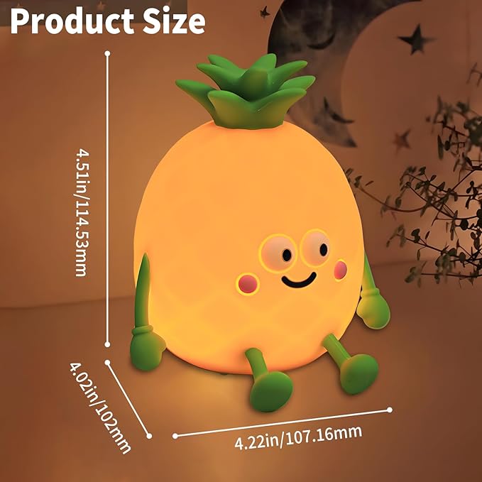 Cute Small Pineapple Fun Night Light - Dimmable RGB Touch Control Lamp, USB Rechargeable, Idea for Home, Office, and Gift