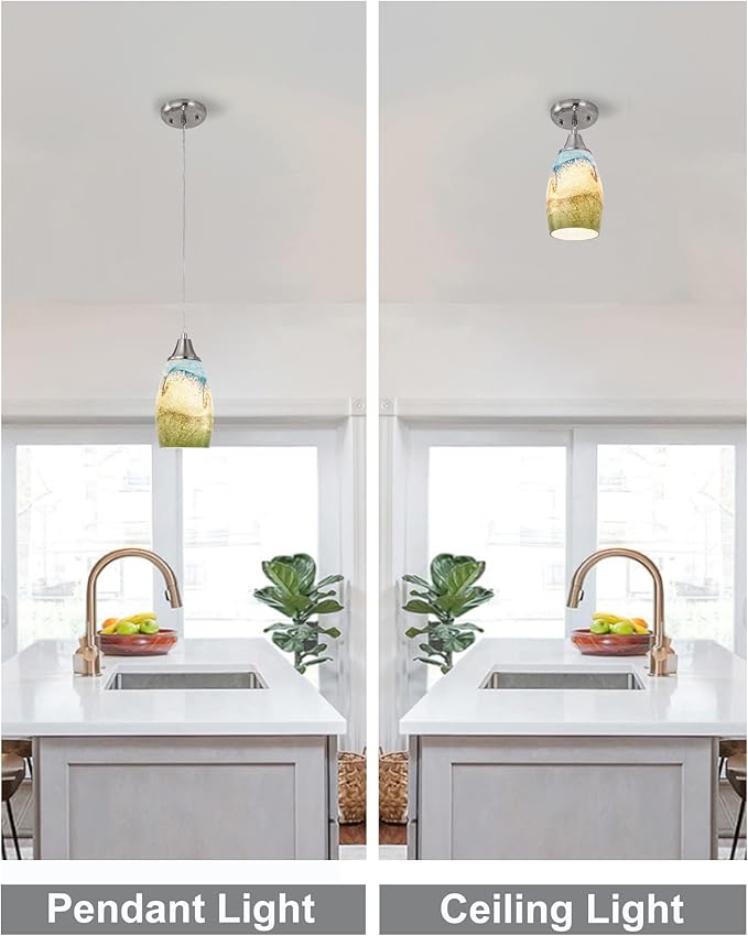 3pack Mini Pendant Lights Kitchen Island Hand Blown Art Glass Hanging Ceiling Pendant Light Over Kitchen Sink Glass Pendant Light Shade for Coffee Bar,Dining Room,Stairs Multi Color