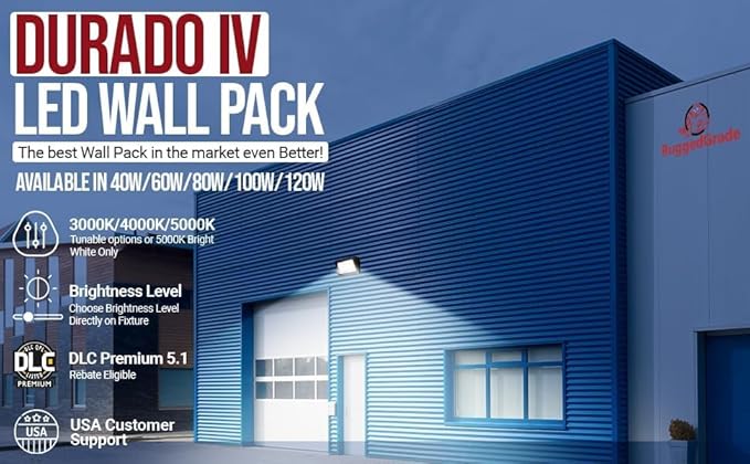 RuggedGrade 100W LED Wall Pack with Photocell + Motion Sensor - 11,600 Lumens - Durado IV Series - Color Selectable 3000K/4000K/5000K - Outdoor LED Wall Light - DLC 5.1 Premium