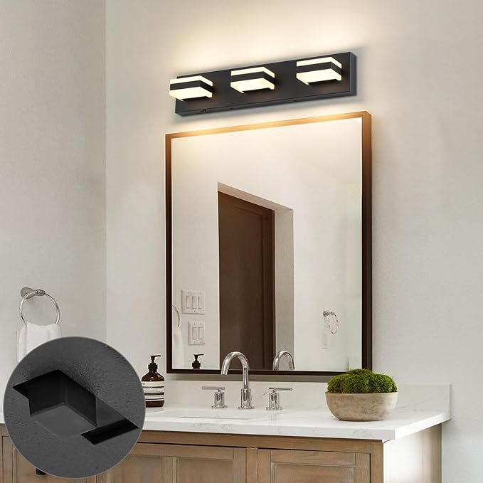 SOLFART 5 Color Temperature Adjustable Black 3 Lights Bathroom Vanity Fixtures, LED Vanity Light Over Mirror, Bathroom Light Fixture for Vanity