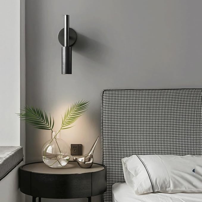 Modern Wall Sconce, Solid Brass Wall Lamp, Gold Finish, 5W LED 3-Color Changing, Geometric Cylindrical Bar Design, Elegant Accent Lighting for Living Room, Bedroom, Hallway.(Black)