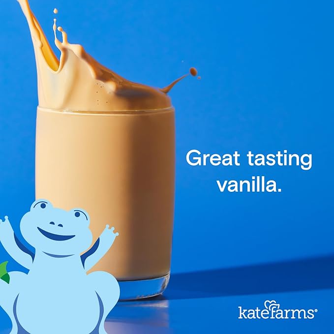 KATE FARMS Organic Plant Based Pediatric 1.2 Sole Source Vanilla Nutrition Shake, 12g of protein, 27 Vitamins and Minerals, Meal Replacement Drink for Kids, Non-GMO, 8.45 Fl oz (Pack of 12)