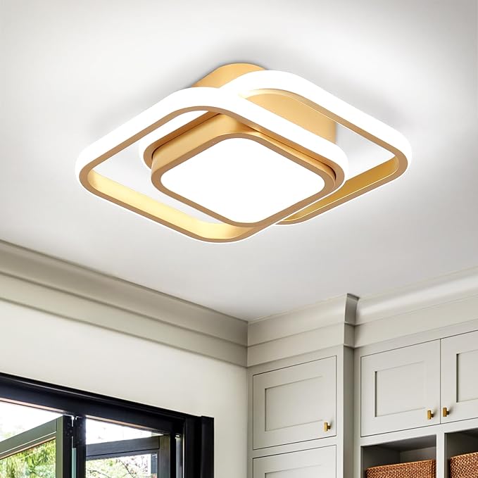 CANEOE Gold Modern Ceiling Light,Small Square Hallway Ceiling Lamp Cool White 6000K Ceiling Lighting Fixtures for Hallway Bedroom Kitchen Living Room Laundry Room Corridor Ceiling Lights