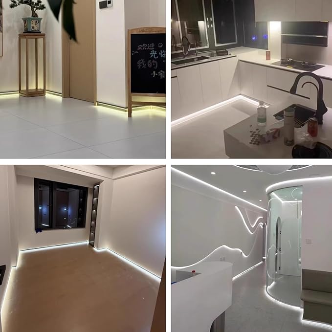 24 Pack LED Aluminum Metal Baseboard Trim 80 x 2500mm 3.15” x 8.2’ Total 196.8 ft, Matte Black LED Light Aluminum Wall Base Board Cover Molding Skirting Trim, Surface Base Mounted Down Light