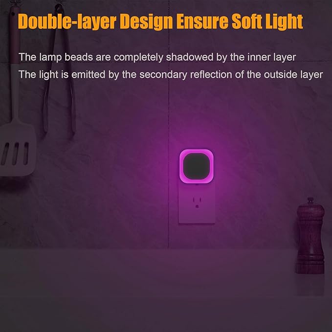 2 Pack Plug in Pink Night Light for Girls, Dimmable Nursery Light with Dusk to Dawn Sensor, Gentle Eye-Caring Glow for Midnight Feedings, Kids Room, Princess-Themed Bedroom, Bathroom, Hallway