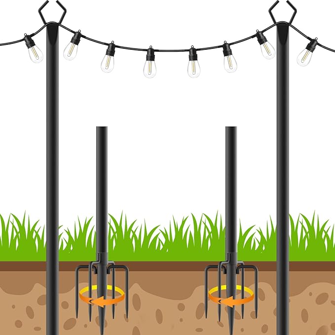 2 Pack 10 FT String Light Poles,Metal with Fork Lights Poles for Outdoor String Light, Rustproof Heavy Duty for Outside Garden,Patio,Wedding,Backyard,Deck,Party