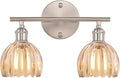 Bathroom Light Fixtures, 2-Light Vanity Wall Light Over Mirror with Amber Tulip Glass Shade for Bedroom Living Room (Bulb Not Included), Satin Nickel