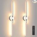 Wireless Battery Operated Wall Sconces with Remote, USB Rechargeable Led Wall Lights, 3000K-6000K Chrome wall sconces for Bedroom, Hallway, Living Room. Chrome 31.4-Inch Wall Light Set of Two