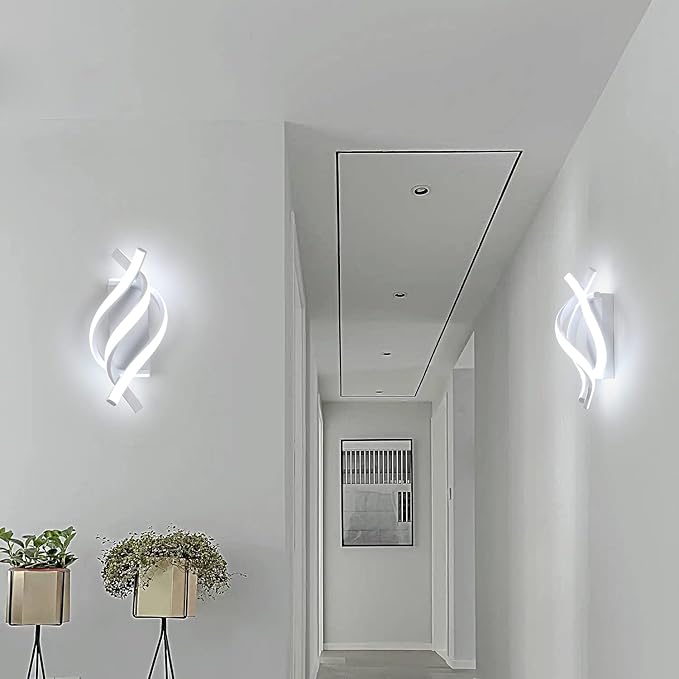 DELIPOP Wall Sconces, Spiral Modern LED Wall Sconce Lighting, 6500K Cool White Indoor Wall Light, Acrylic LED Wall Lamp for Bedroom, Bathroom, Living Room, Hallway, Balcony (White)