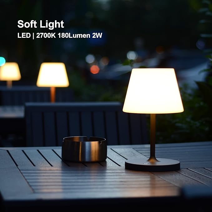 Outdoor Table Lamp/Cordless USB Rechargeable 4000mAh / 2700K LED/Touch Dimmable/Portable Battery Operated / IP44 Waterproof/PE Shade/Bedroom Dinning Camping Patio (Green, 9.6in)
