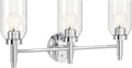 Kichler Madden 3-Light Vanity with Clear Glass in Chrome, Sloped Ceiling Compatible, for Single Vanity in Bathroom (10.5" x 24"), 55185CH