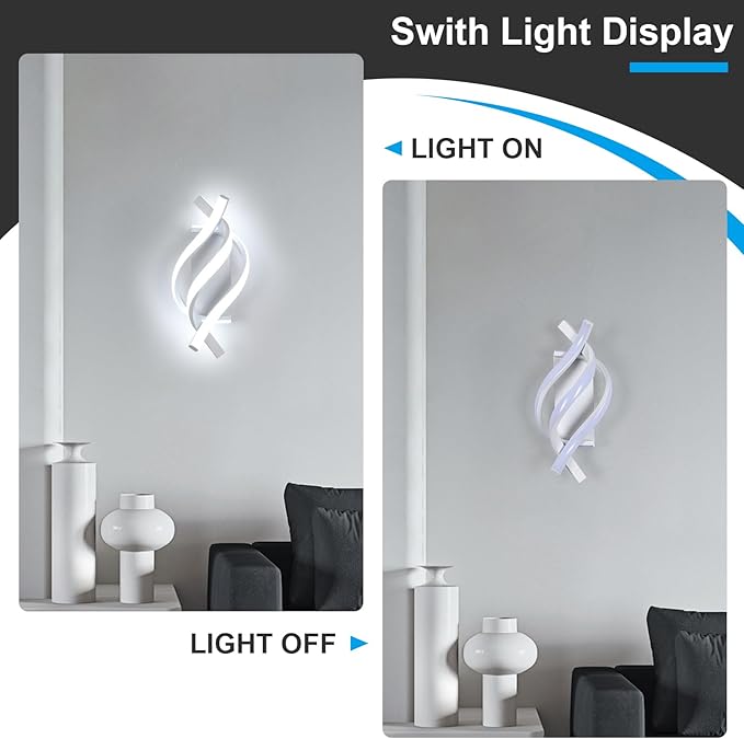 DELIPOP Wall Sconces, Spiral Modern LED Wall Sconce Lighting, 6500K Cool White Indoor Wall Light, Acrylic LED Wall Lamp for Bedroom, Bathroom, Living Room, Hallway, Balcony (White)
