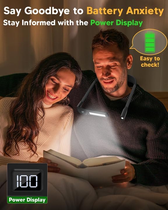 Book Light with EVA Case: Rechargeable Eye Caring 3 Color Dimmable Neck Reading Light, Bendable Neck Lamp with Power Display, Reading Lamp Knitting Crochet Accessories Neck Lights for Crafts