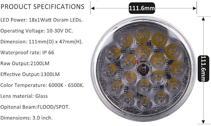 LED PAR36 Aviation Grade Aircraft Landing Light White 2,100 Lumens Spot Narrow Beam (Screw Terminal)