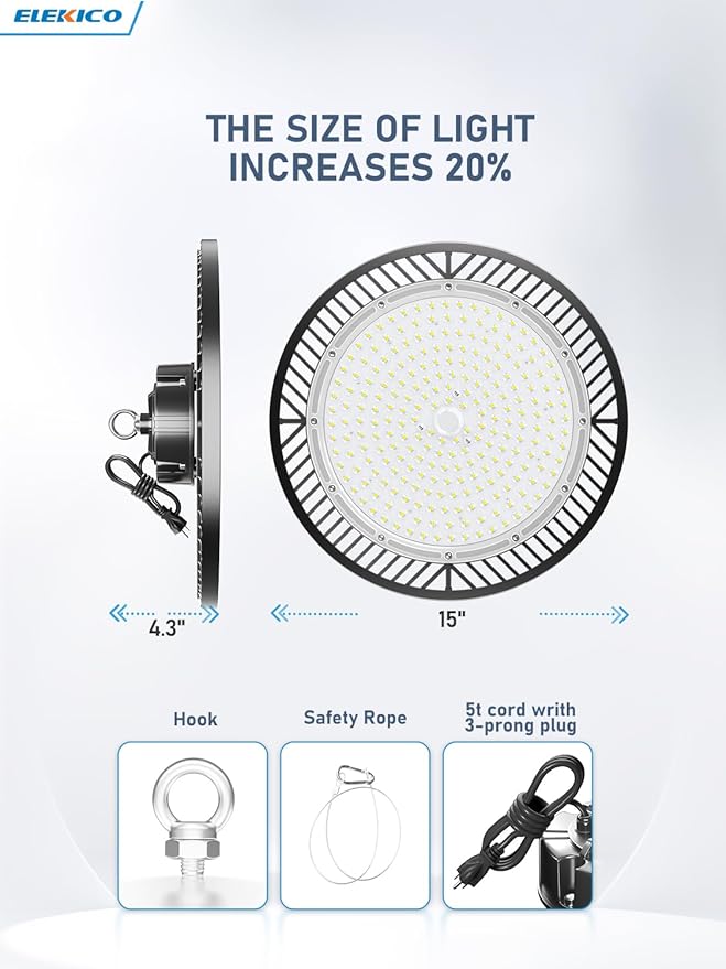 Upgrade 350w Led Shop Lights, 6 Pack Super Bright 52500lm 5000k UFO Led High Bay Light, High Bay Led Shop Lights with Us Plug 5' Cable for Garage Workshop Factory Barn Gym Warehouse