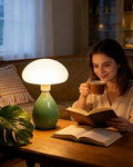 Lightdot Mushroom Lamp, Ceramic Bedside Table Lamp for Bedroom Nightstand, Retro Vintage Green Night Light, Small Aesthetic Lamp for Living Room Desk Home Decor, LED Bulb Included
