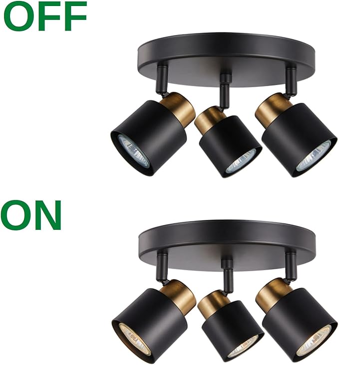 3 Light Track Lighting Kit, Matt Black Brass Finish Canopy with Moden Flush Mount Ceiling Spotlight for Kitchen,Dining,Living Room,Home Improvement