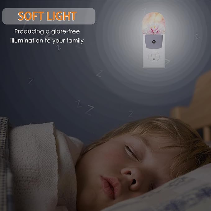 Water Lily Flower Night Light,Night Lights Plug into Wall with Dusk to Dawn Sensor,Lamp for Bedroom Bathroom Hallway Nightlight for Women Girls