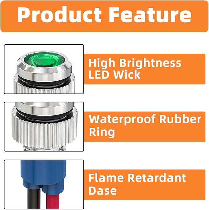 GASHER 5 PCS Energy Saving Indicator Light, LED Light 12V/24V/110V 20mA Panel Mount Light, Mounting Hole Size 6mm Green LED (110V)