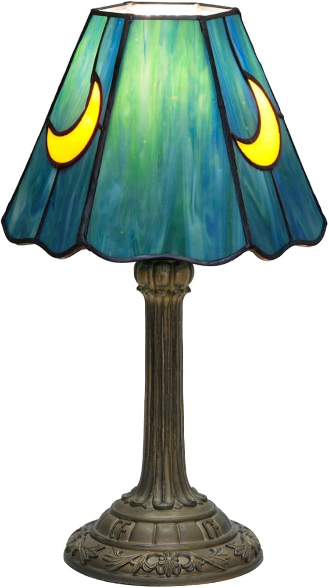 Tiffany Lamp - Sea Blue Moon Stained Glass Table Lamp 7x7x13 Inches - Sea Blue Moon Style Desk Reading Bedside Light - Bedroom & Living Room Decor