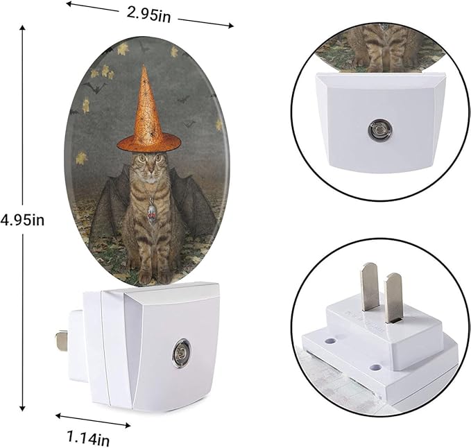 EKOBLA Halloween Bats Cat LED Night Light Autumn Maple Leaves Dusk to Dawn Plug-in Nightlights Auto Sensor for Home Indoor Bathroom Hallway Kitchen