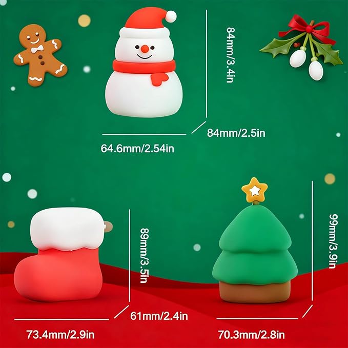 Silicone Night Light Set - Rechargeable LED Tap Lamps with 2 Modes 7 Colors, Soft Ambient Glow for Bedroom, Nursery, Kids Room, Christmas Decor and Holiday Gifts (3 Pcs)