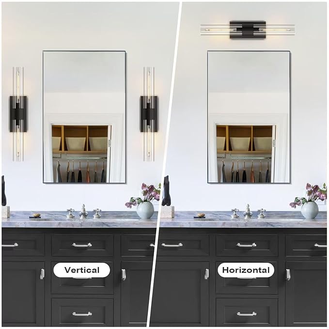 Black 22.8" Sconces Wall Lighting,Bathroom Vanity Lights Fixtures with Clear Glass Shade Wall Lamp for Mirror, Living Room, Bedroom, Hallway, Fireplace, Staircas（Including Bulb）