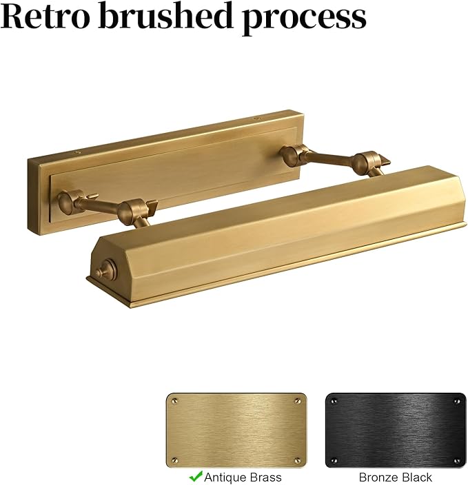 Brass Picture Light Picture Lights Gold Retro Art Light Vintage Picture Frame Lights E26 Bulb (Brushed Brass, 18 in)