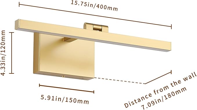 Joosenhouse Hard Wired Picture Light Gold Modern Picture Lights for Paintings 300 Lumens Brightness Adjustable Swing Arm Wall Lamp Dimmable Accent Lighting 110V AC