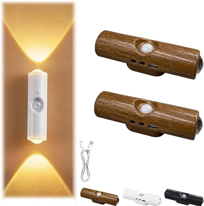 Rechargeable Smart LED Motion Sensor Ambient Light, Smart Sensor Magnetic Rechargeable LED Lights, Color Changing Motion Sensor Light, Wireless Magnetic Wall Lamp for Bedroom (2pcs 7colors brown)