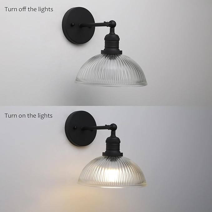 Pathson Battery Operated Wireless Wall Sconce, Rechargeable Modern Wall Vanity Light, Striped Glass Bowl Lampshade, Remote Dimmable Wall Lighting Indoor Led Wall Lamp Fixture for Bedroom Living Room