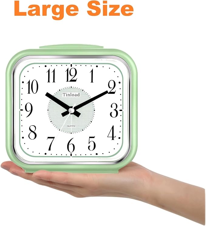 5.5" Large Analog Alarm Clock Silent Non Ticking, Gentle Wake, Beep Sounds, Increasing Volume, Battery Operated Snooze and Manual Light, Easy Set