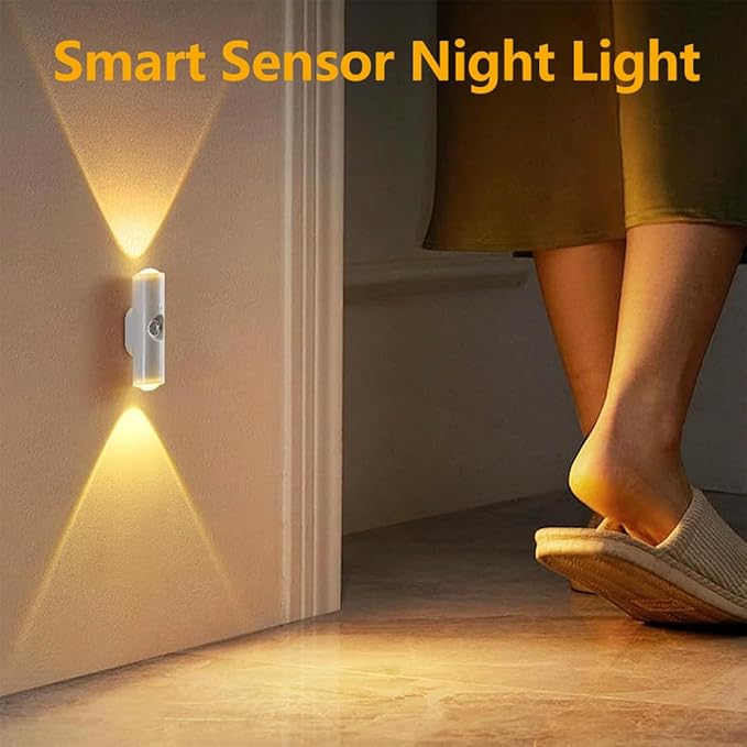 Rechargeable Smart LED Motion Sensor Ambient Light, Smart Sensor Magnetic Rechargeable LED Lights, Color Changing Motion Sensor Light, Wireless Magnetic Wall Lamp for Bedroom (2pcs 3colors white)