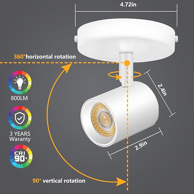 Remote Control Ceiling Spotlight Flush Mount Adjustable Directional LED Spot Lights Indoor Dimmable Accent Fixture for Art Picture Living Room - Bright CRI90+ 24° Flicker Free 10W 800lm White