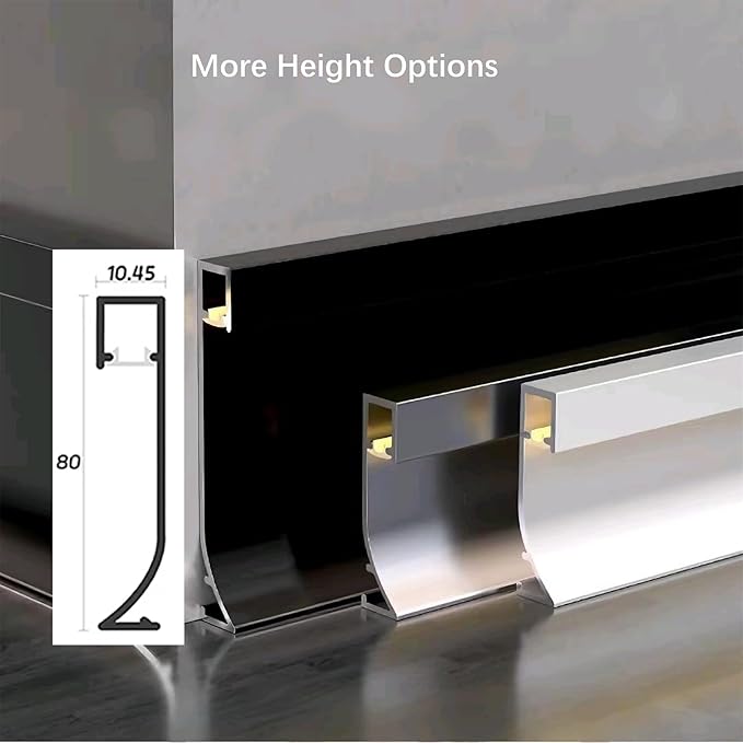 LED Aluminium Metal Baseboard Trim, Apricot Gray Finish 10 Pack 3.15 Inch x 3.94 Ft Total 39.4 Ft 80mm x 1200mm LED Channel Line Light Aluminum Wall Base Board Cover Cove Molding Skirting Trim