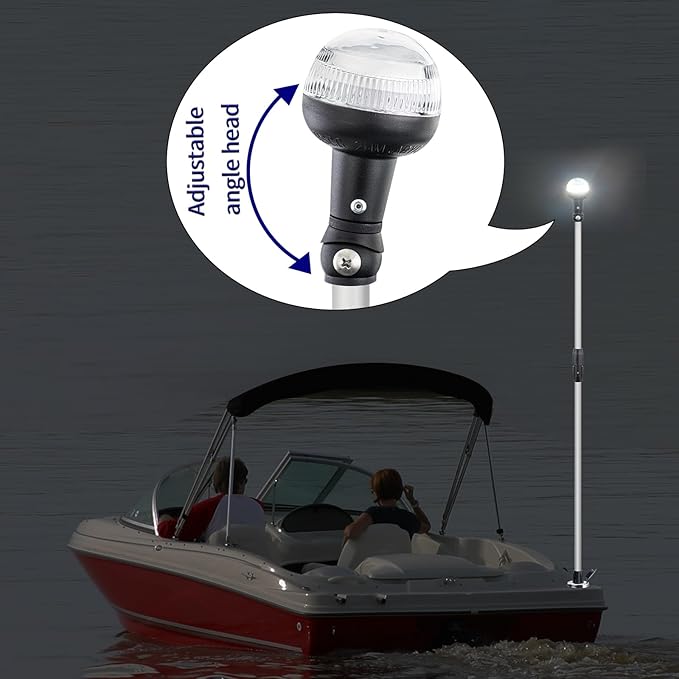 Folding Stern Light Boat Anchor Light LED Marine Navigation Lights Pole USCG 2 NM All Round White with Base 12 Volts 54 Inches