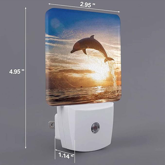 LED Night Light,Dolphin Leaping Sea Water Surface LED Night Light Plug into Wall with Dusk to Dawn Light Sensor White Energy Efficient Nightlight for Bedroom Hallway Living Room Kitchen