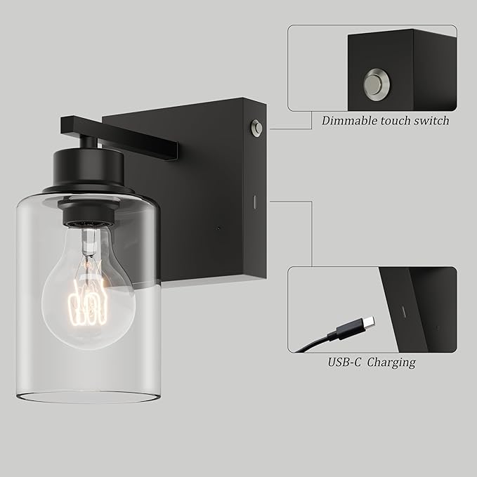 Battery Operated Wall Sconce Set of 2, Black Rechargeable Wall Lights with Timer Function, Easy Install Dimmable Wireless Wall Lamps for Living Room, Bedroom, Hallway, Entryway Decor 3000K