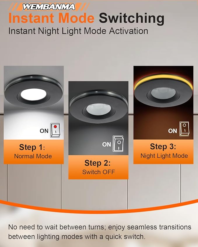 4 Inch Led Recessed Lights - with Night Light, 5CCT+2000K, LED Recessed Lighting, Canless Recessed Lighting 4 Inch, 12+3W 1100LM, Dimmable, ETL, with Junction Box, Black, 6 Pack