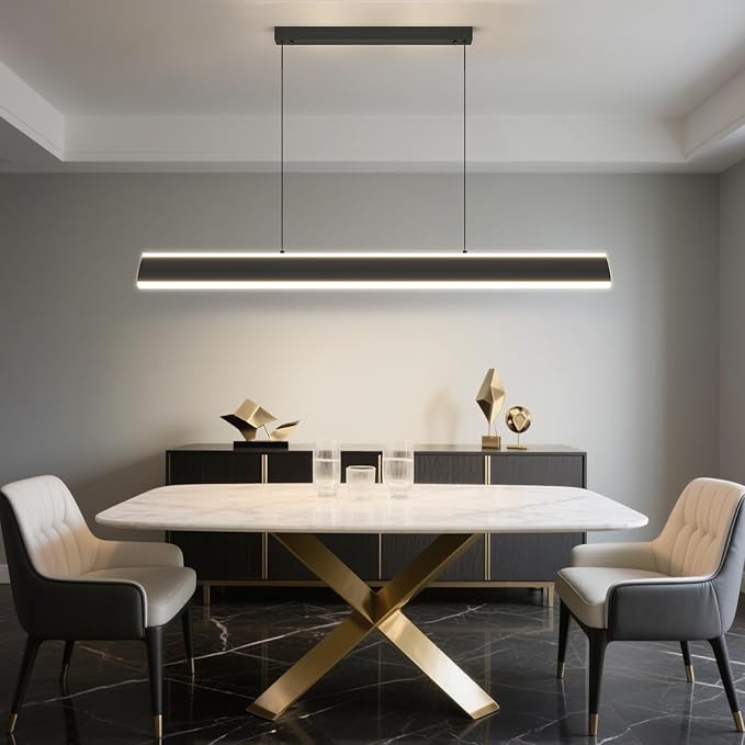 Modern Chandelier Light, 31IN LED Pendant Light with Remote Control 3000k-6500K Adjustable Color Temperature，Aluminum Island Lighting Lamp for Dining Room, Living Room