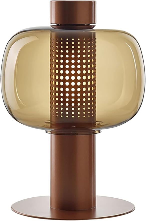 Modern Amber Glass Table Lamp Glass Shade Gold Base Desk Lamp Minimalist Design Living Room Bedroom Office Coffee Shop Dimmable LED Light Decor Ambient Lighting