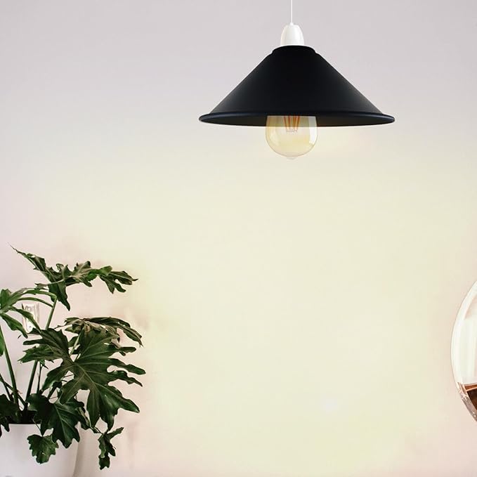 Black Metal Cone Pendant Light Shade Farmhouse Hanging Light Fixture Replacement Lamp Shade for Ceiling Fan or Kitchen Island Lighting (Black, Pack of 1)