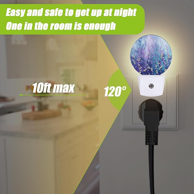 Spring Purple Flower Night Light,Floral Plug-in Night Lights with Dusk-to-Dawn Sensor for Bedroom Bathroom and Living Room Sleep Friendly lamp