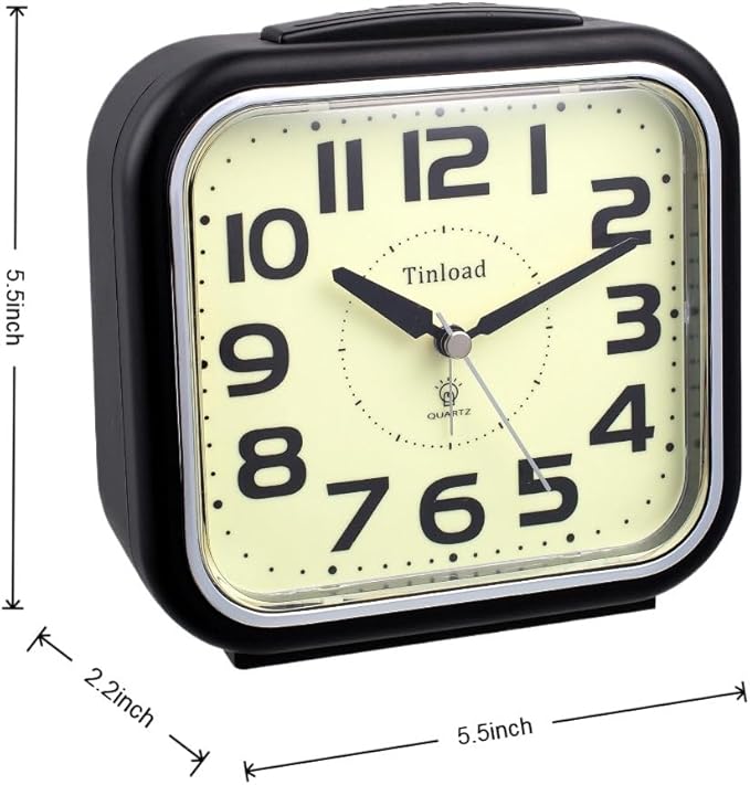 5.5" Large Analog Alarm Clock Silent Non Ticking, Glow in Dark dial, Gentle Wake, Beep Sounds, Increasing Volume, Battery Operated Snooze and Manual Light, Easy Set (Best for Elder)
