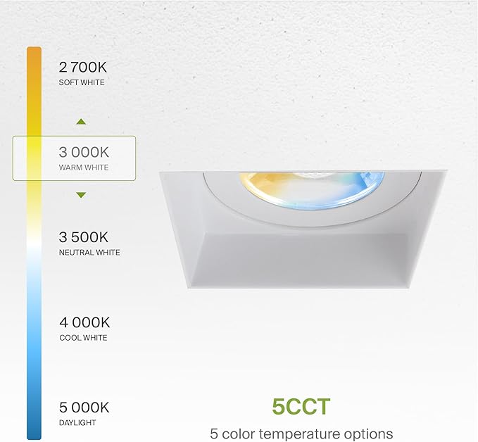 ASD Trimless 3 Inch LED Recessed Lighting, 12W 120V Commercial Square Downlight, Canless Dimmable Lights for Ceiling with J-Box, 5 CCT 2700K-5000K, CRI 90+, IC Rated, ETL, White